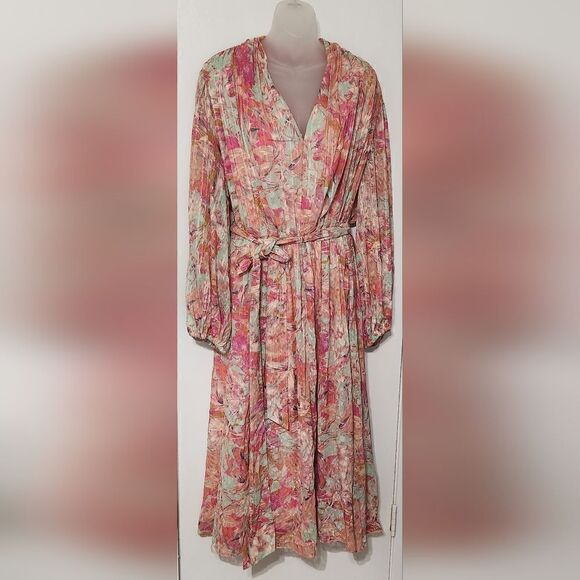 Alex Marie Hayden V-Neck Long Blouson Sleeve Tie Waist Floral Print size 20W - Picture 3 of 8